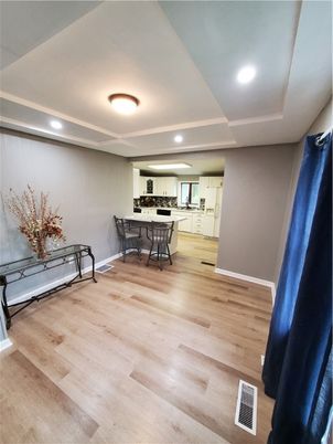 Dining room, Interior, Kitchen, Recessed Lighting, Wood Texture Flooring