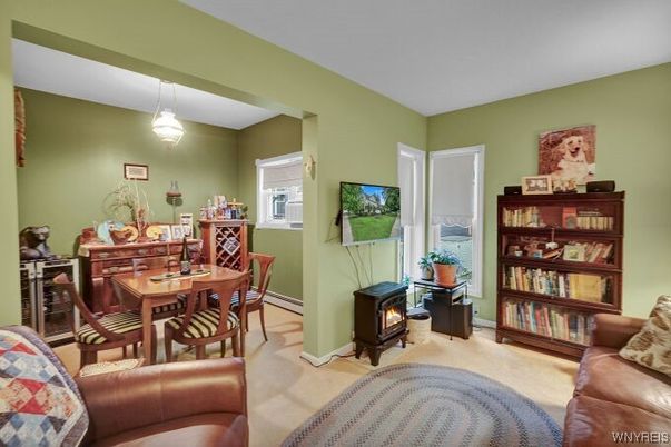 Dining room, Fireplace, Interior, Living room, Pendant Lights
