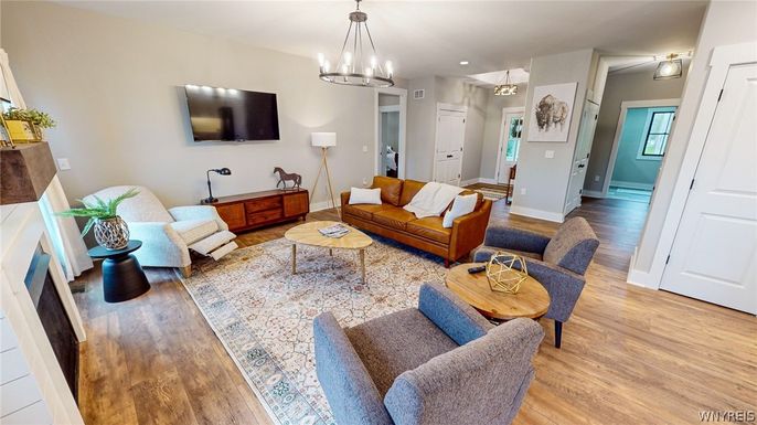 Interior, Living room, Pendant Lights, Wood Texture Flooring