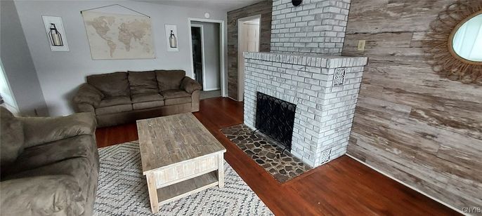 Fireplace, Interior, Living room, Stone Walls, Wood Texture Flooring, Wooden Walls