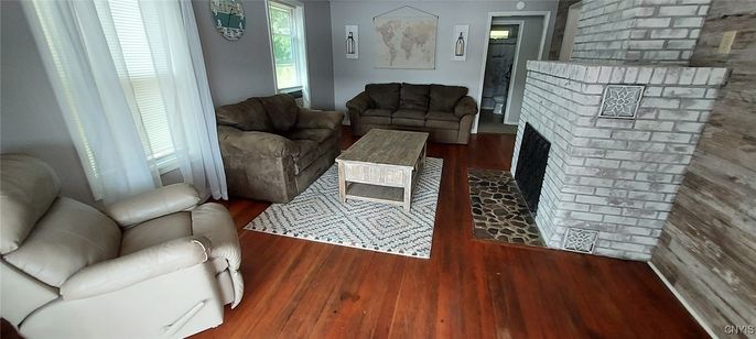 Fireplace, Interior, Living room, Stone Walls, Wood Texture Flooring