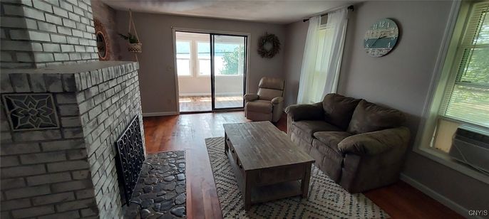 Fireplace, Interior, Living room, Stone Walls, Wood Texture Flooring
