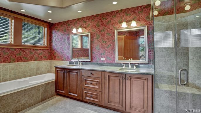 Bathroom, Dual Sink Vanities, Glass Shower, Interior, Recessed Lighting