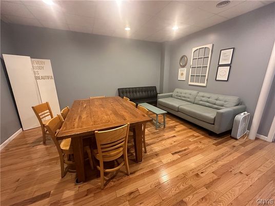 Dining room, Interior, Recessed Lighting, Wood Texture Flooring