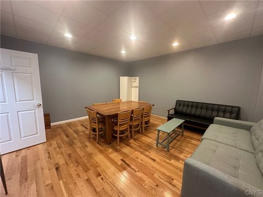 Dining room, Interior, Recessed Lighting, Wood Texture Flooring