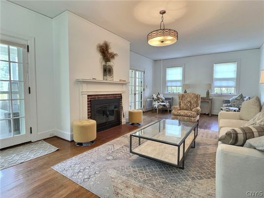 Fireplace, Interior, Living room, Pendant Lights, Wood Texture Flooring