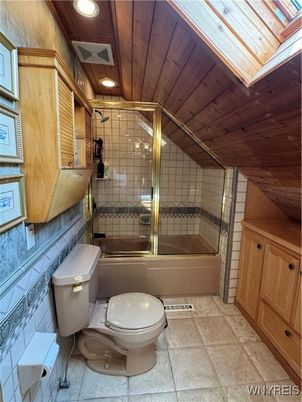Bathroom, Glass Shower, Interior, Recessed Lighting, Wooden Ceilings