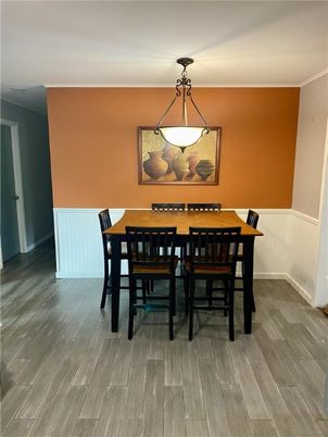 Dining room, Interior, Pendant Lights, Wood Texture Flooring