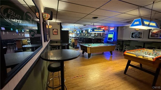 Billiard Table, Game Room, Interior, Pendant Lights, Wood Texture Flooring