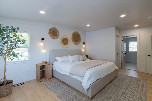 Bedroom, Interior, Recessed Lighting, Wood Texture Flooring