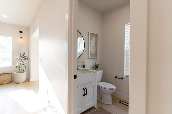 Bathroom, Interior, Recessed Lighting, Wood Texture Flooring