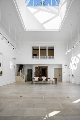 Fireplace, Glass Ceilings, Interior, Pendant Lights