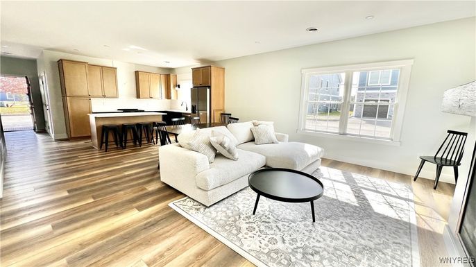 Interior, Kitchen, Living room, Recessed Lighting, Wood Texture Flooring