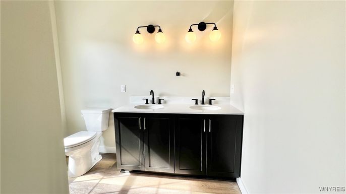 Bathroom, Dual Sink Vanities, Interior, Wood Texture Flooring