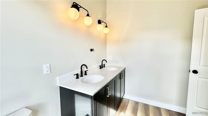 Bathroom, Dual Sink Vanities, Interior, Wood Texture Flooring