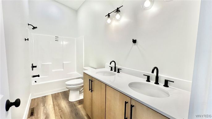 Bathroom, Dual Sink Vanities, Interior, Wood Texture Flooring