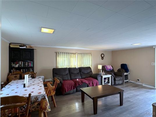Dining room, Interior, Living room, Recessed Lighting, Wood Texture Flooring
