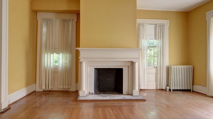 Empty room, Fireplace, Interior, Wood Texture Flooring