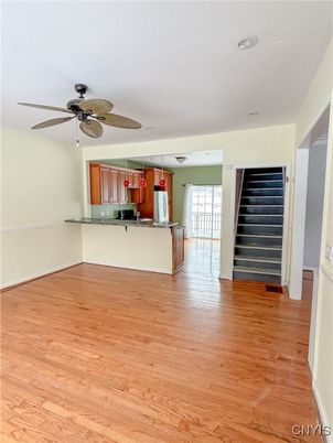 Empty room, Interior, Kitchen, Recessed Lighting, Wood Texture Flooring