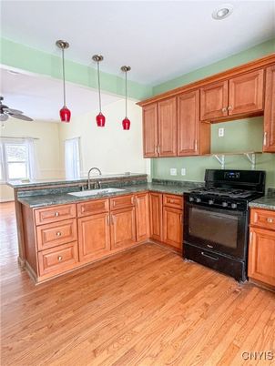 Interior, Kitchen, Pendant Lights, Recessed Lighting, Wood Texture Flooring