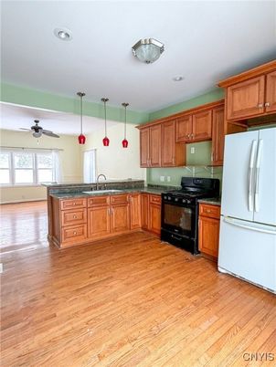 Interior, Kitchen, Pendant Lights, Recessed Lighting, Wood Texture Flooring