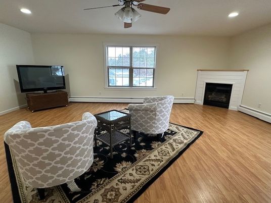 Fireplace, Interior, Recessed Lighting, Wood Texture Flooring