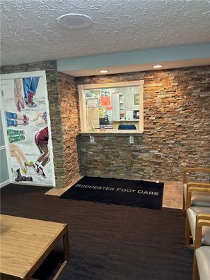 Interior, Recessed Lighting, Stone Walls, Wood Texture Flooring