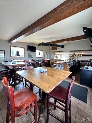 Dining room, Interior, Pendant Lights, Wooden Beams