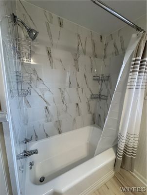 Bathroom, Interior, Marble Walls, Wood Texture Flooring