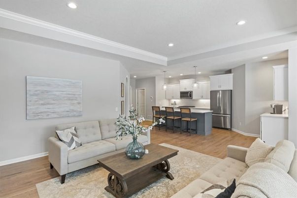 Interior, Kitchen, Living room, Pendant Lights, Recessed Lighting, Stainless Steel Appliances, Wood Texture Flooring