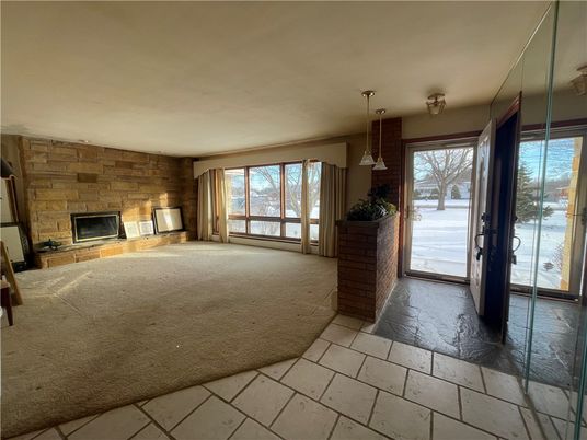Fireplace, Interior, Pendant Lights, Stone Walls