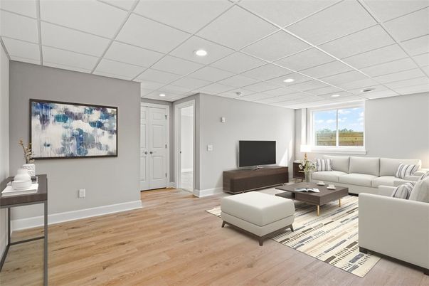 Interior, Living room, Recessed Lighting, Wood Texture Flooring