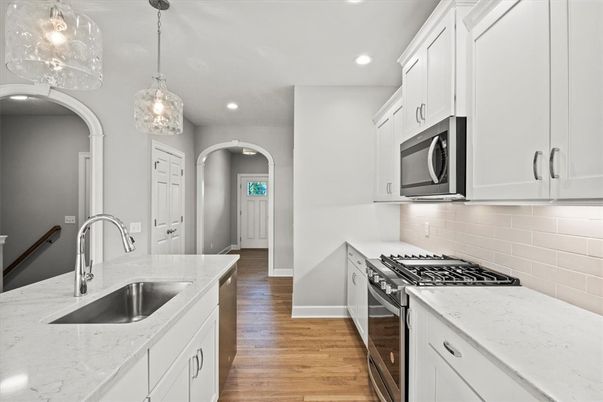 Interior, Kitchen, Pendant Lights, Recessed Lighting, Wood Texture Flooring