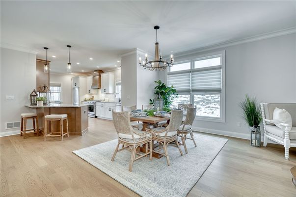 Chandelier, Dining room, Interior, Kitchen, Pendant Lights, Recessed Lighting, Wood Texture Flooring