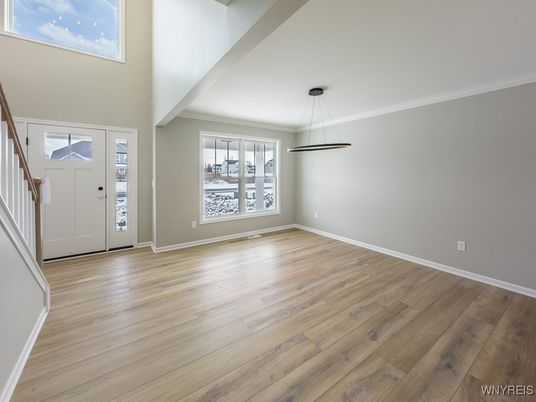 Empty room, Interior, Pendant Lights, Wood Texture Flooring