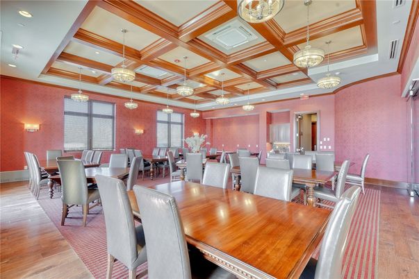 Dining room, Interior, Pendant Lights, Recessed Lighting, Wooden Beams, Wood Texture Flooring
