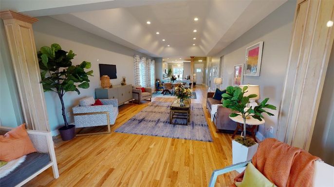 Interior, Living room, Recessed Lighting, Wood Texture Flooring