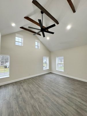 Empty room, Interior, Recessed Lighting, Wooden Beams, Wood Texture Flooring