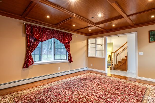 Empty room, Interior, Recessed Lighting, Wooden Beams, Wooden Ceilings, Wood Texture Flooring