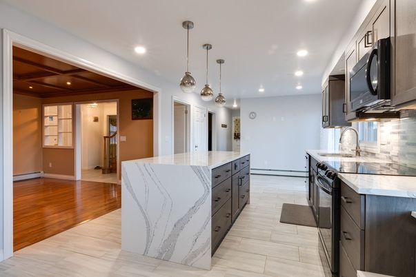 Interior, Kitchen, Pendant Lights, Recessed Lighting, Wood Texture Flooring