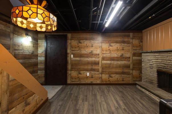 Empty room, Fireplace, Interior, Wood Texture Flooring, Wooden Walls