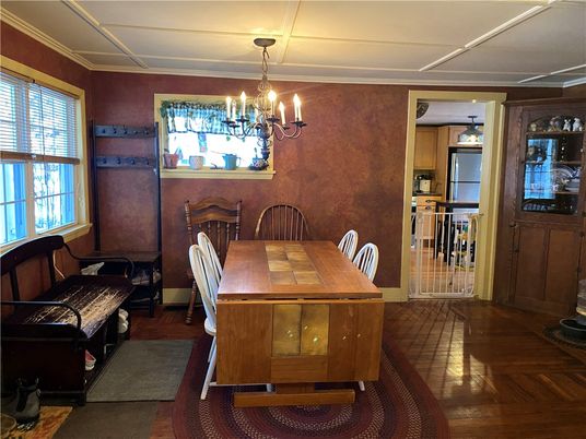 Chandelier, Dining room, Interior, Wood Texture Flooring