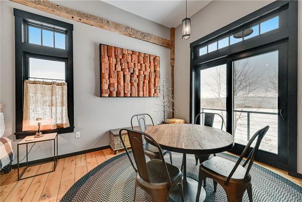 Dining room, Interior, Pendant Lights, Wood Texture Flooring