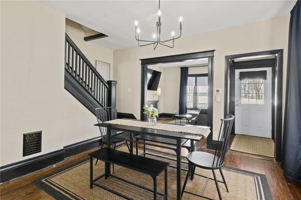 Chandelier, Dining room, Interior, Wood Texture Flooring