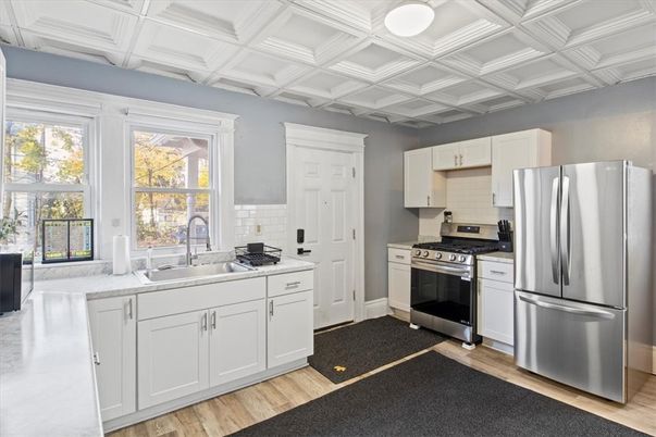 Interior, Kitchen, Stainless Steel Appliances, Wood Texture Flooring