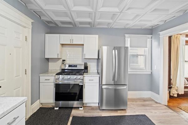 Interior, Kitchen, Stainless Steel Appliances, Wood Texture Flooring