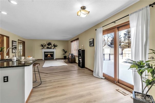 Fireplace, Interior, Recessed Lighting, Wood Texture Flooring