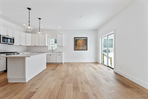 Interior, Kitchen, Pendant Lights, Recessed Lighting, Wood Texture Flooring