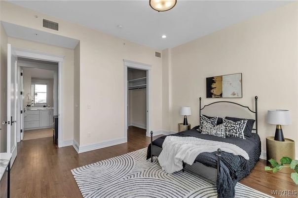 Bedroom, Interior, Recessed Lighting, Wood Texture Flooring