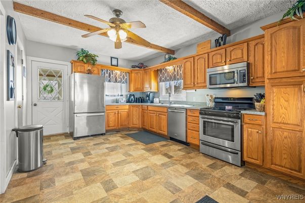 Interior, Kitchen, Stainless Steel Appliances, Wooden Beams